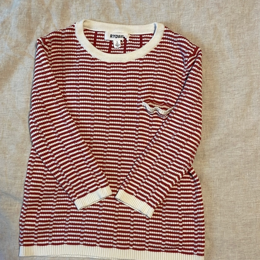 RYDER unique cream and rust stripe sweater size small